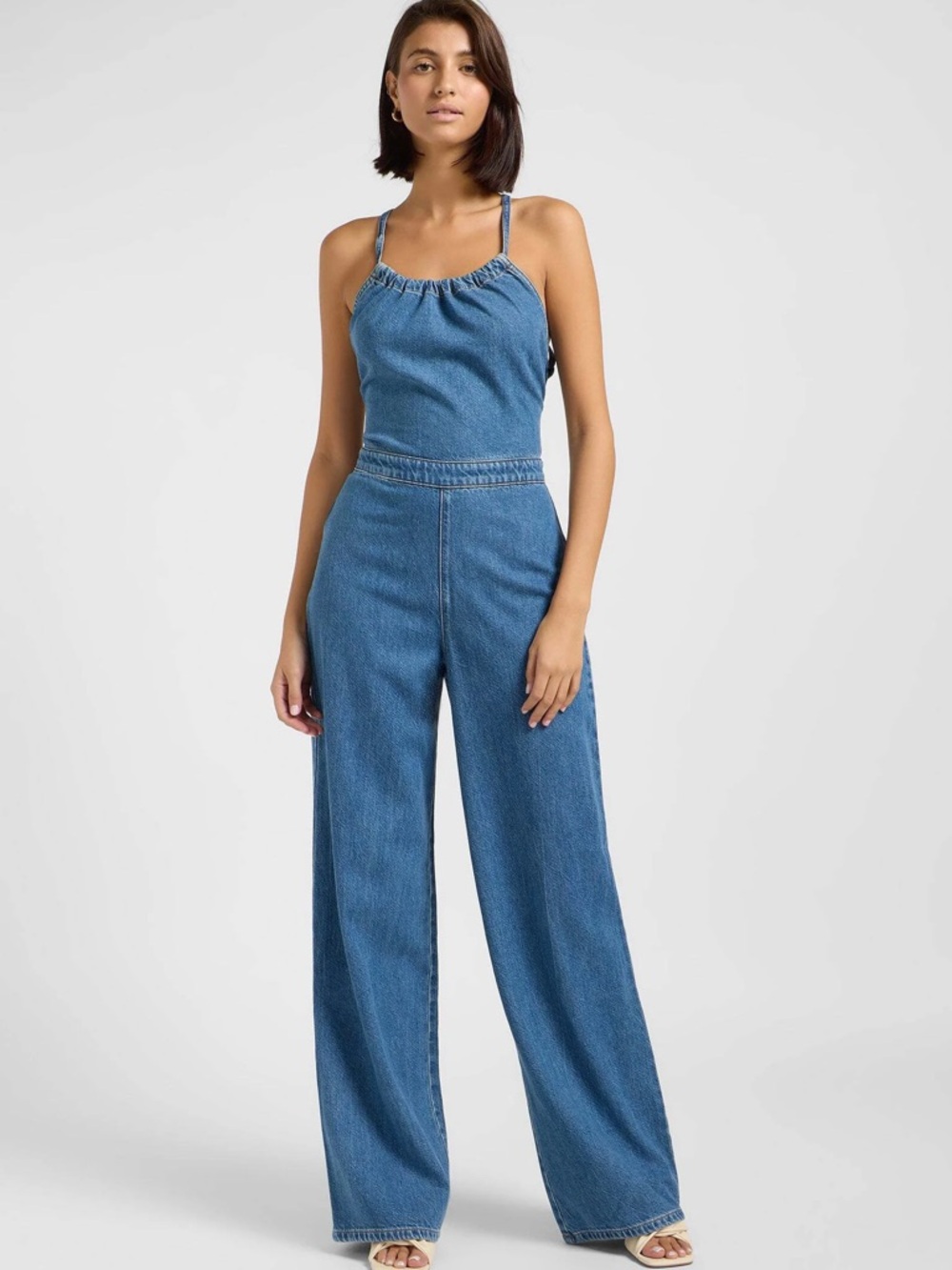 Lee Blue Wide-Leg Denim Jumpsuit with Spaghetti Straps